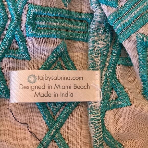 Taj by Sabrina Crippa Dress/Coverup with Turquoise embroidery and sequins. Sz SM - Picture 5 of 5